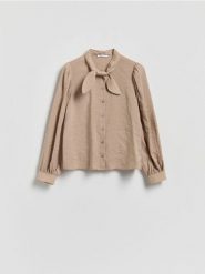 Koszula z modalem - beżowy. Brązowe koszule damskie Reserved, l, bez wzorów, z tkaniny, bez kołnierzyka, bez ramiączek. Za 119.99 zł.