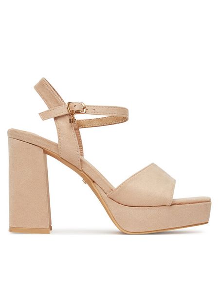 DeeZee Sandały HH-2278 Beżowy. Brązowe sandały damskie DeeZee, bez wzorów, z materiału, bez obcasa, na słupku, bez zapięcia. Za 129.99 zł.