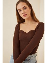 Happiness Istanbul Koszulka w kolorze brązowym rozmiar: S/M. Brązowe koszulki damskie Happiness Istanbul, m, bez wzorów, bez kołnierzyka, bez ramiączek. Za 39.99 zł.