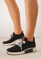 Czarne Sneakersy z Podwójnym Sznurowaniem Fontarin. Czarne obuwie sportowe damskie Born2be, z materiału, bez zapięcia. Za 89.99 zł.