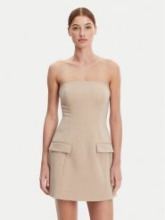 BARDOT Sukienka koktajlowa 59806DB Beżowy Regular Fit. Brązowe sukienki damskie Bardot, bez wzorów, z syntetyku, wizytowe, bez ramiączek. Za 349.99 zł.