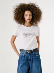 Pepe Jeans Koszulka "Ava" w kolorze białym rozmiar: M. Białe bluzki damskie Pepe Jeans, m, bez wzorów, z bawełny, bez kołnierzyka, bez ramiączek. Za 105.38 zł.