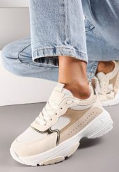 Beżowe Sneakersy na Grubej Podeszwie z Cholewką przed Kostkę i Perforacją Obethy. Brązowe obuwie sportowe damskie Renee, przed kostkę, bez zapięcia. Za 109.99 zł.