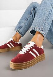 Bordowe Klasyczne Sneakersy na Niewysokiej Platformie Terilee. Czerwone obuwie sportowe damskie Renee, z materiału, bez zapięcia. Za 99.99 zł.
