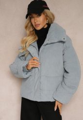 Jasnoniebieska Kurtka Sztruksowa o Prostym Kroju z Szerokim Kołnierzem Reanieth. Niebieskie kurtki damskie Renee, l, bez wzorów, z jeansu, bez kaptura. Za 219.99 zł.
