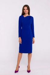 Elegancka sukienka ołówkowa z asymetrycznym dekoltem chaber. Niebieskie sukienki damskie Stylove, bez wzorów, z elastanu, biznesowe, bez ramiączek. Za 309.00 zł.
