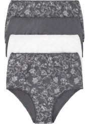 Figi z wysoką talią z bawełną (zestaw 4 par). Szare figi bonprix, bez wzorów, z bawełny. Za 67.99 zł.