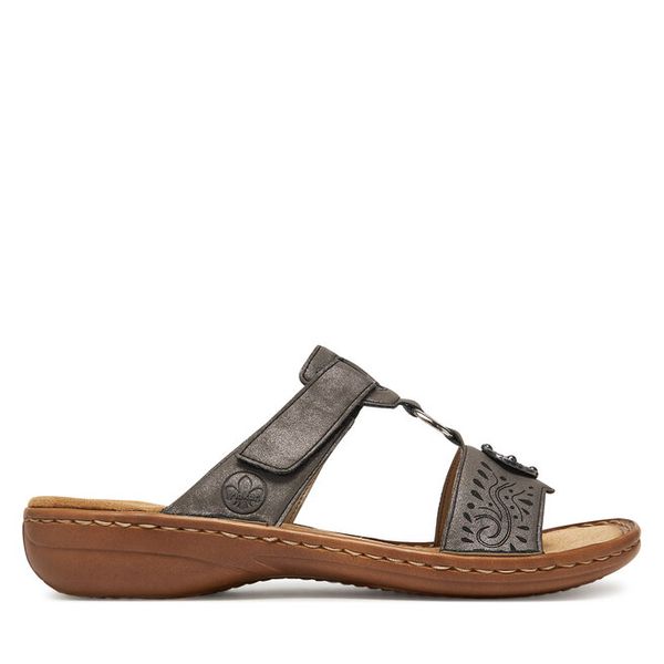 Klapki Rieker. Szare klapki damskie Rieker, bez wzorów, bez obcasa, bez zapięcia. Za 279.99 zł.