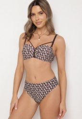 Brązowe Bikini Biustonosz z Ozdobnymi Paskami i Majtki Figi Linadora. Brązowe bikini Born2be, bez wzorów. Za 79.99 zł.
