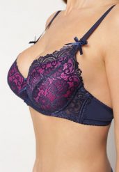 Granatowo-Fuksjowy Usztywniany Biustonosz Koronkowy Typu Full Cup Dimarlaa. Niebieskie biustonosze Renee, bez wzorów, z koronki. Za 19.99 zł.