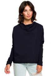 Granatowa Oversizowa Bluza z Dekoltem Typu Woda. Brązowe bluzy damskie MOE, l, bez wzorów, z bawełny, bez kaptura. Za 209.90 zł.