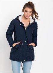 Kurtka parka na podszewce z polaru baranka. Zielone kurtki damskie bonprix, bez wzorów, z polaru, bez kaptura. Za 279.99 zł.