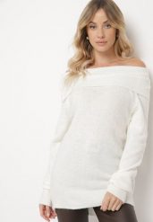 Jasnobeżowy Sweter z Wywiniętym Dekoltem Parira. Brązowe swetry klasyczne damskie Born2be, m, bez kołnierzyka. Za 99.99 zł.