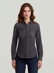 G-Star Koszula dżinsowa - Slim fit - w kolorze antracytowym rozmiar: M. Czarne koszule damskie G-Star, m, bez wzorów, z bawełny, retro, bez kołnierzyka, bez ramiączek. Za 188.40 zł.