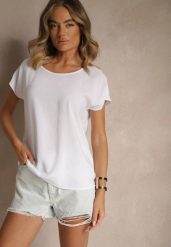 Biała Wiskozowa Bluzka Oversize Lirealia. Białe bluzki damskie Renee, l, bez wzorów, z jeansu, bez kołnierzyka, bez ramiączek. Za 39.99 zł.