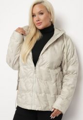 Jasnobeżowa Pikowana Kurtka Wiatrówka z Kapturem i Wsuwanymi Kieszeniami Dairel. Brązowe kurtki damskie Born2be, xl, bez wzorów, z materiału, z kapturem. Za 229.99 zł.