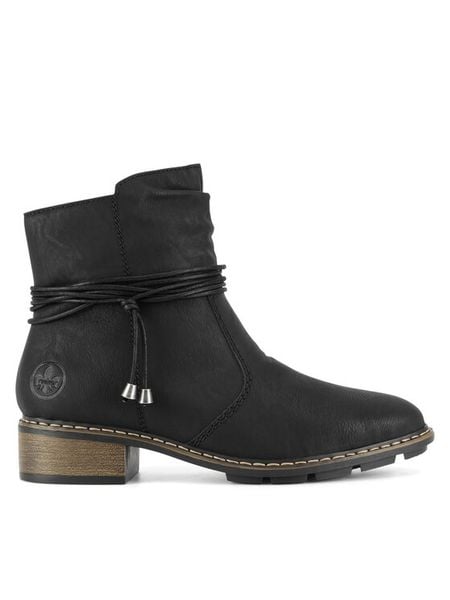 Rieker Botki 77263-00 Czarny. Czarne botki damskie Rieker, z materiału, bez obcasa, na płaskiej podeszwie, bez zapięcia. Za 339.99 zł.