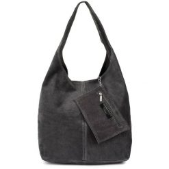 Shopperka szara skórzana N88. Szare torebki klasyczne damskie z materiału, na ramię, zamszowe, bez dodatków. Za 142.99 zł.
