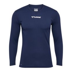 Koszulka z długim rękawem Hummel BL Essential. Niebieskie bluzki damskie Hummel, bez wzorów, sportowe, bez kołnierzyka, bez ramiączek. Za 189.00 zł.