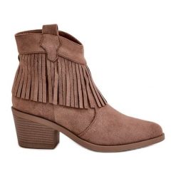 Botki Kowbojki Damskie Na Zamek Eko Zamszowe Brązowe S.Barski HY42-127. Brązowe botki damskie z zamszu, eleganckie, bez obcasa, bez zapięcia. Za 227.82 zł.