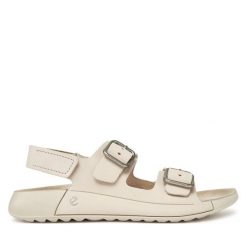 Sandały ECCO. Białe sandały damskie ECCO, bez wzorów, bez obcasa, na płaskiej podeszwie, bez zapięcia. Za 529.99 zł.