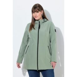 Damskie Długa kurtka softshell HYPRAR hydrofobowa trapezowy krój. Zielone kurtki sportowe damskie Ulla Popken, plus size, bez wzorów, z elastanu, bez kaptura. Za 479.99 zł.