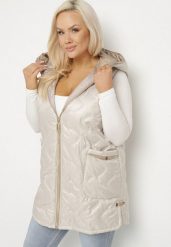 Szara Kamizelka Pikowana z Kieszeniami Eralithis. Szare kamizelki damskie Born2be, plus size, bez wzorów, z jeansu, bez kaptura. Za 149.99 zł.