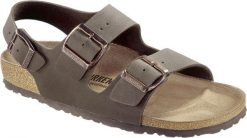 Sandały Birkenstock Milano Birkibuc Dorosłych. Brązowe sandały damskie Birkenstock, bez wzorów, z nubiku, bez obcasa, bez zapięcia. Za 419.20 zł.