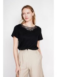 Le Jardin du Lin Koszulka w kolorze czarnym rozmiar: 40. Czarne bluzki damskie Le jardin du lin, bez wzorów, z koronki, bez kołnierzyka, bez ramiączek. Za 65.99 zł.