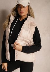Jasnoróżowa Kamizelka z Kapturem Wykończona Ściągaczami Timamar. Czerwone kamizelki damskie Renee, l, bez wzorów, z materiału, z kapturem. Za 119.99 zł.
