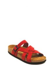 Comfortfusse Skórzane klapki w kolorze czerwonym rozmiar: 38. Czerwone klapki damskie Comfortfüße, bez wzorów, z nubiku, z otwartym noskiem, bez obcasa, bez zapięcia. Za 252.99 zł.