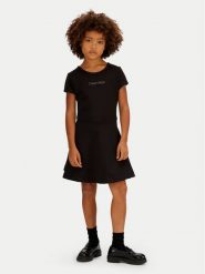 Calvin Klein Sukienka codzienna Skater LVCKSJH02G Czarny Regular Fit. Czarne sukienki dziewczęce Calvin Klein, bez wzorów, z syntetyku, bez ramiączek, proste. Za 299.99 zł.