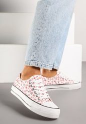 Różowe Trampki z Cholewką Zdobioną Kwiatowym Wzorem Folaianna. Czerwone trampki damskie Born2be, z aplikacjami, z jeansu, bez zapięcia. Za 39.99 zł.