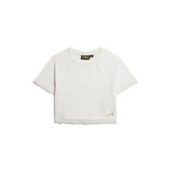 Koszulka damska z krawędzią Superdry. Białe bluzki damskie Superdry, bez wzorów, bez kołnierzyka, bez ramiączek. W wyprzedaży za 105.95 zł.