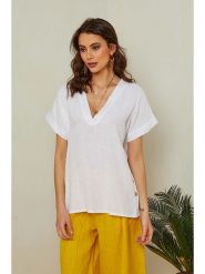 Lin Passion Lniana bluzka w kolorze białym rozmiar: 38/40. Białe bluzki damskie Lin Passion, bez wzorów, ze lnu, klasyczne, bez kołnierzyka, bez ramiączek. Za 113.99 zł.