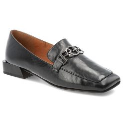 Półbuty damskie D&A Premium w eleganckim wsuwanym fasonie z kwadratowym noskiem ozdobną metalową aplikacją i niskim obcasem czarne, CR62-3125. Czarne półbuty damskie S.BARSKI, z aplikacjami, bez obcasa, bez zapięcia. Za 399.00 zł.