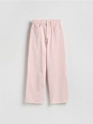 Jeansy wide leg w prążek - różowy. Czerwone jeansy damskie Reserved. Za 149.99 zł.