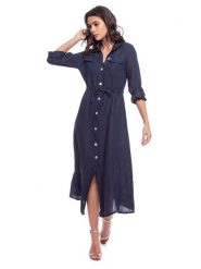 Lin Passion Lniana sukienka w kolorze granatowym rozmiar: 36/38. Niebieskie sukienki damskie Lin Passion, bez wzorów, ze lnu, klasyczne, bez ramiączek. Za 173.99 zł.