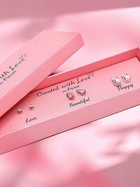 Created with Love 3-częściowy zestaw kolczyków-wkrętek "Smile" z cyrkoniami rozmiar: onesize. Szare kolczyki damskie Created with Love, z cyrkonią, srebrne. Za 56.99 zł.