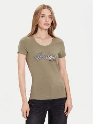 Guess T-Shirt W5YI16 J1314 Zielony Regular Fit. Zielone t-shirty damskie Guess, xxl, z aplikacjami, z bawełny, bez kołnierzyka. Za 189.99 zł.