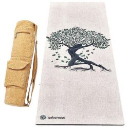 Mata do jogi z gumy i konopi 4,5mm + torba ze skóry korkowej – drzewo życia. Brązowe torby sportowe ACHAMANA, bez wzorów, z bawełny, duże. Za 529.00 zł.