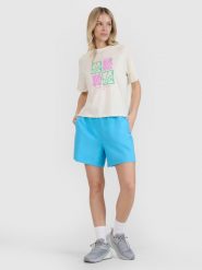 4F Spodenki casual damskie - niebieskie L. Niebieskie szorty damskie 4F, bez wzorów, z bawełny. W wyprzedaży za 59.99 zł.