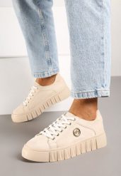 Beżowe Sznurowane Sneakersy Vices na Platformie z Tłoczeniem i Metaliczną Aplikacją Lavfedi. Brązowe obuwie sportowe damskie Renee, z jeansu, bez zapięcia. Za 109.99 zł.