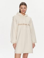 Calvin Klein Jeans Sukienka codzienna Hero Monologo Hoodie Dress J20J223245 Écru Relaxed Fit. Sukienki damskie Calvin Klein Jeans, bez wzorów, z bawełny, bez ramiączek. Za 439.99 zł.