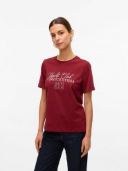Vero Moda Koszulka w kolorze bordowym rozmiar: M. Czerwone bluzki damskie Vero Moda, m, bez wzorów, z bawełny, bez kołnierzyka, bez ramiączek. Za 61.60 zł.