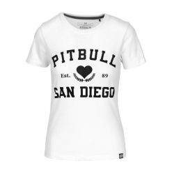 Koszulka damska Pitbull Love PB. Białe koszulki sportowe damskie PITBULL, xs, bez wzorów, bez ramiączek. Za 64.99 zł.