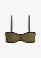 Biustonosz bikini bandeau z haftem. Zielone bikini bonprix, bez wzorów. Za 64.99 zł.