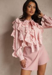 Jasnoróżowe Spódnico-Szorty High Waist z Paskiem i Klamrą Nonithra. Czerwone szorty damskie Renee, bez wzorów, z podwyższonym stanem. Za 49.99 zł.