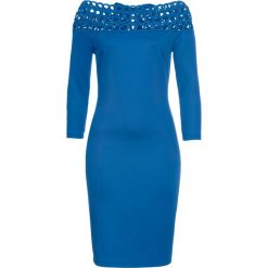 Sukienka z dekoltem "carmen" bonprix niebieski. Niebieskie sukienki damskie bonprix, w ażurowe wzory. Za 79.99 zł.