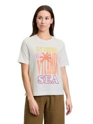 CARTOON Koszulka w kolorze kremowym rozmiar: 38. Brązowe bluzki damskie Cartoon, bez wzorów, z bawełny, bez kołnierzyka, bez ramiączek. Za 60.99 zł.